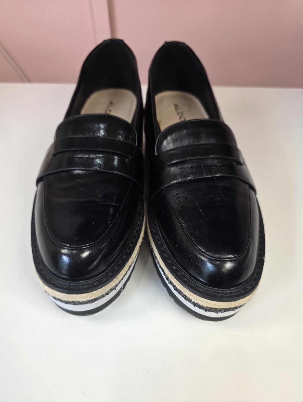 ALDO Black Platform Loafers Size 8.5 Patent Chunky Shoes